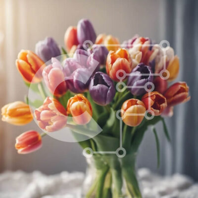 Intra Συλλεκτικό Ξύλινο Παζλ Plywood 4mm - Πολύχρωμες τουλίπες σε ένα βάζο σε ένα τραπέζι Σε Ξύλινο Κουτί - Διαστάσεις: 10x10 cm – 25 κομμάτια - Image 1