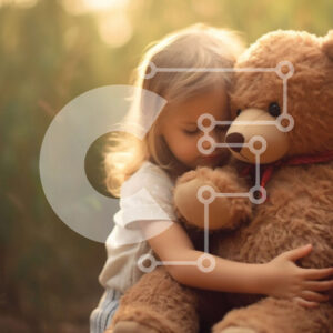 Intra Συλλεκτικό Ξύλινο Παζλ Plywood  4mm - Αξιολάτρευτη εικόνα ενός νεαρού κοριτσιού που αγκαλιάζει ένα αρκουδάκι σε ένα χωράφι με ψηλό γρασίδι Σε Ξύλινο Κουτί - Διαστάσεις Puzzle: 10x10 cm – 25 κομμάτια