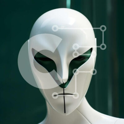 Intra Συλλεκτικό Ξύλινο Παζλ Plywood  4mm - Απόκοσμο μανεκέν με λευκή μάσκα και πράσινα μάτια Σε Ξύλινο Κουτί - Διαστάσεις Puzzle: 10x10 cm – 25 κομμάτια - Image 1