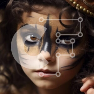 Intra Συλλεκτικό Ξύλινο Παζλ Plywood  4mm - Αξιολάτρευτη εικόνα νεαρής κοπέλας με μαύρη και χρυσή στολή γάτας με ραβδί Σε Ξύλινο Κουτί - Διαστάσεις Puzzle: 10x10 cm – 25 κομμάτια