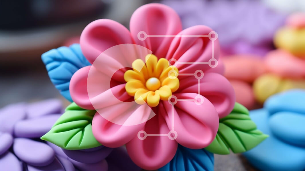 Intra Συλλεκτικό Ξύλινο Παζλ Plywood  4mm - Κοντινό πλάνο πολύχρωμου λουλουδιού πολυμερούς πηλού Σε Ξύλινο Κουτί - Διαστάσεις: 10x10 cm – 25 κομμάτια