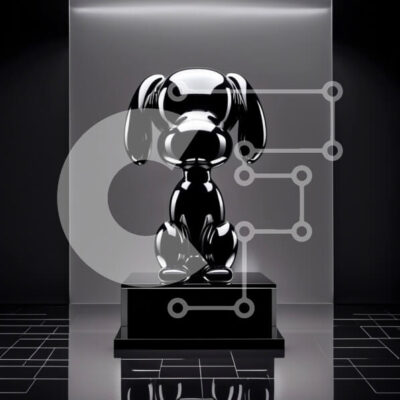 Intra Συλλεκτικό Ξύλινο Παζλ Plywood  4mm - Εκπληκτική ασπρόμαυρη φωτογραφία αγάλματος σκύλου σε δραματικό σκηνικό Σε Ξύλινο Κουτί - Διαστάσεις: 10x10 cm – 25 κομμάτια - Image 1