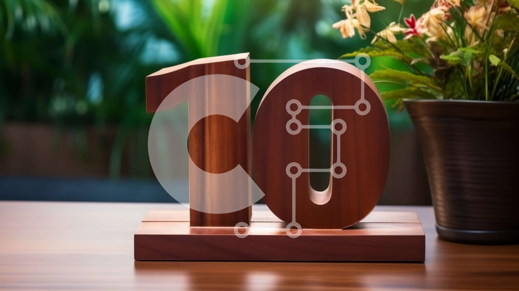 Intra Συλλεκτικό Ξύλινο Παζλ Plywood  4mm - Ξύλινος αριθμός 10 στο τραπέζι με φυτικό υπόβαθρο σε γλάστρα - Φωτογραφία Αρχείου Σε Ξύλινο Κουτί - Διαστάσεις: 10x10 cm – 25 κομμάτια