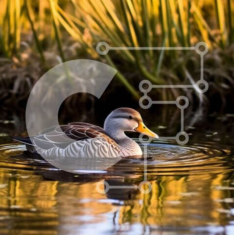 Intra Συλλεκτικό Ξύλινο Παζλ Plywood  4mm - Όμορφη εικόνα μιας πάπιας που κολυμπά σε μια λίμνη με καλάμια στο φόντο Σε Ξύλινο Κουτί - Διαστάσεις: 10x10 cm – 25 κομμάτια - Image 1