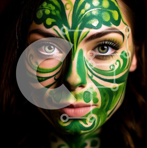 Intra Συλλεκτικό Ξύλινο Παζλ Plywood  4mm - Εκπληκτική γυναίκα με πράσινη μπογιά προσώπου σε λευκό πουκάμισο Σε Ξύλινο Κουτί - Διαστάσεις Puzzle: 10x10 cm – 25 κομμάτια - Image 1