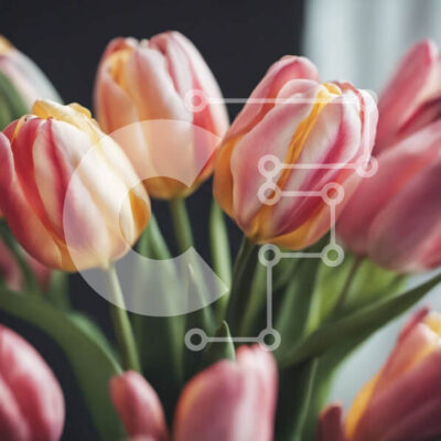 Intra Συλλεκτικό Ξύλινο Παζλ Plywood  4mm - Βάζο με ροζ και κίτρινες τουλίπες σε ένα τραπέζι μπροστά από το παράθυρο Σε Ξύλινο Κουτί - Διαστάσεις: 10x10 cm – 25 κομμάτια - Image 1