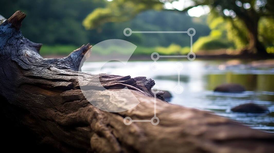 Intra Συλλεκτικό Ξύλινο Παζλ Plywood  4mm - Κοντινό πλάνο ενός κορμού δέντρου με υφή στην όχθη ενός ποταμού Σε Ξύλινο Κουτί - Διαστάσεις: 10x10 cm – 25 κομμάτια