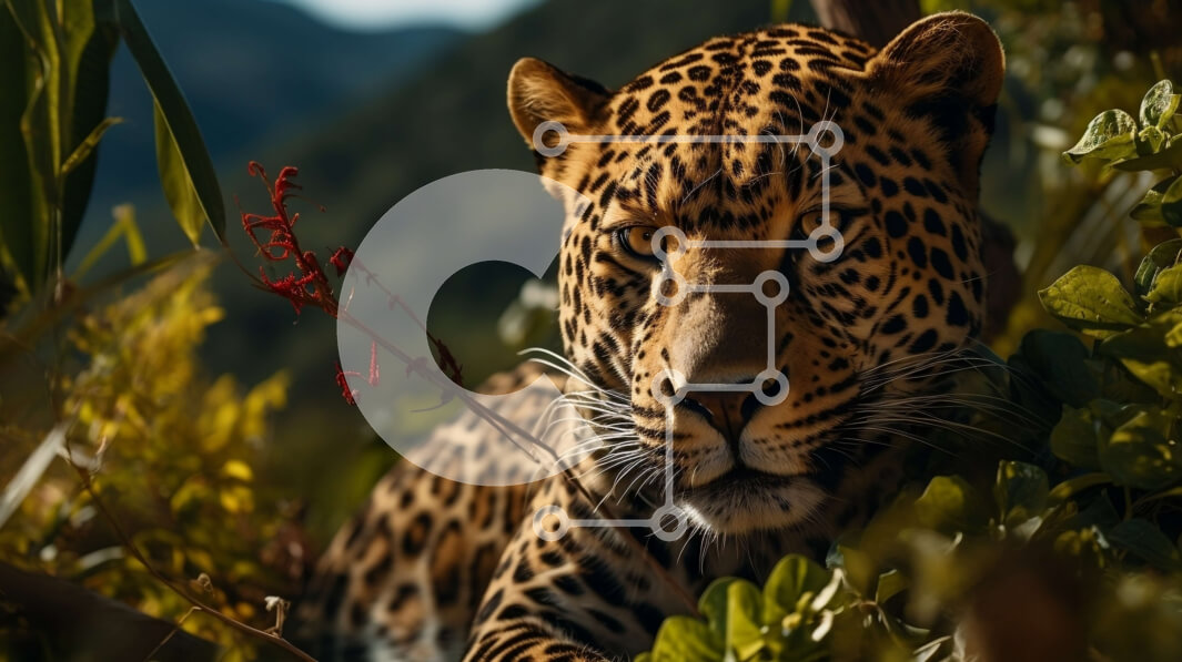 Intra Συλλεκτικό Ξύλινο Παζλ Plywood  4mm - Λεοπάρδαλη κάθεται σε έναν θάμνο με κλειστά μάτια Σε Ξύλινο Κουτί - Διαστάσεις: 10x10 cm – 25 κομμάτια