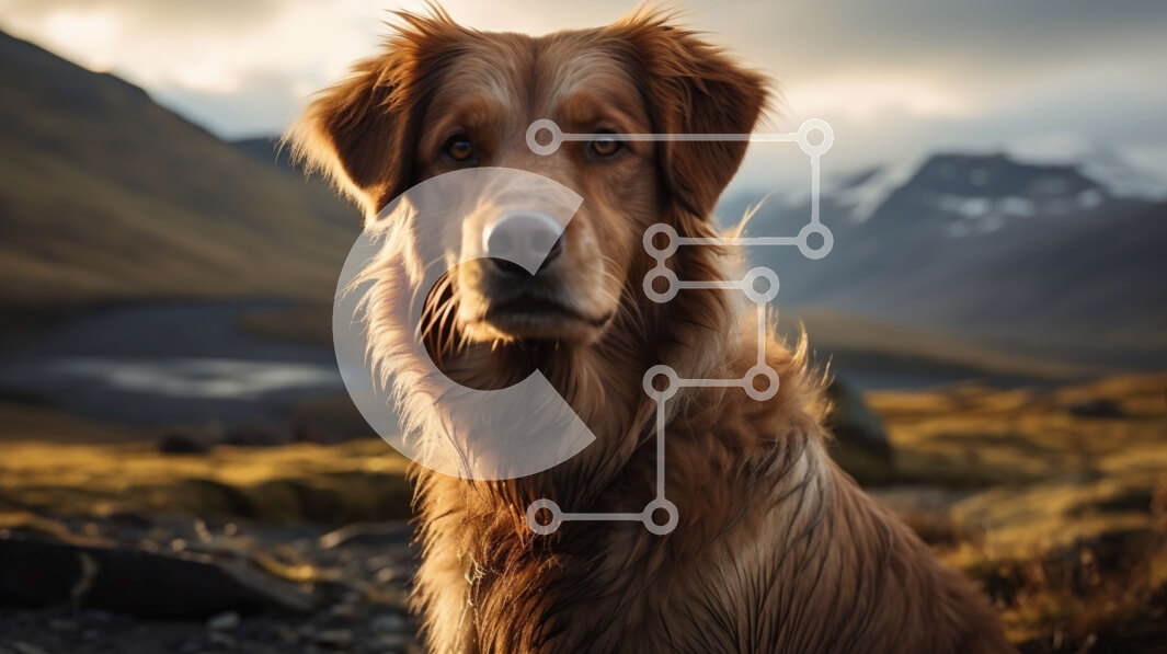 Intra Συλλεκτικό Ξύλινο Παζλ Plywood  4mm - Καφέ σκυλί που κάθεται σε βραχώδες έδαφος με βουνά στο φόντο Σε Ξύλινο Κουτί - Διαστάσεις: 10x10 cm – 25 κομμάτια