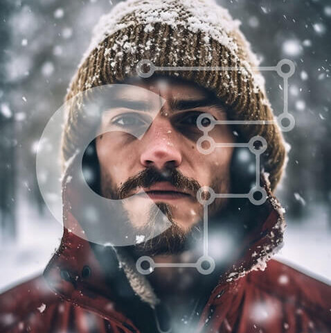 Intra Συλλεκτικό Ξύλινο Παζλ Plywood 4mm - Ασπρόμαυρη εικόνα ενός σοβαρού άνδρα στο χιόνι Σε Ξύλινο Κουτί - Διαστάσεις Puzzle: 10x10 cm – 25 κομμάτια - Image 1