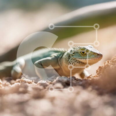 Intra Συλλεκτικό Ξύλινο Παζλ Plywood  4mm - Πράσινη σαύρα σε ένα αμμώδες τοπίο Σε Ξύλινο Κουτί - Διαστάσεις: 10x10 cm – 25 κομμάτια - Image 1