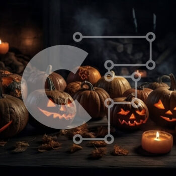 Intra Συλλεκτικό Ξύλινο Παζλ Plywood  4mm - Απόκοσμες αποκριάτικες διακοσμήσεις: Σκαλιστές κολοκύθες με λαμπερά μάτια Σε Ξύλινο Κουτί - Διαστάσεις: 10x10 cm – 25 κομμάτια - Image 1