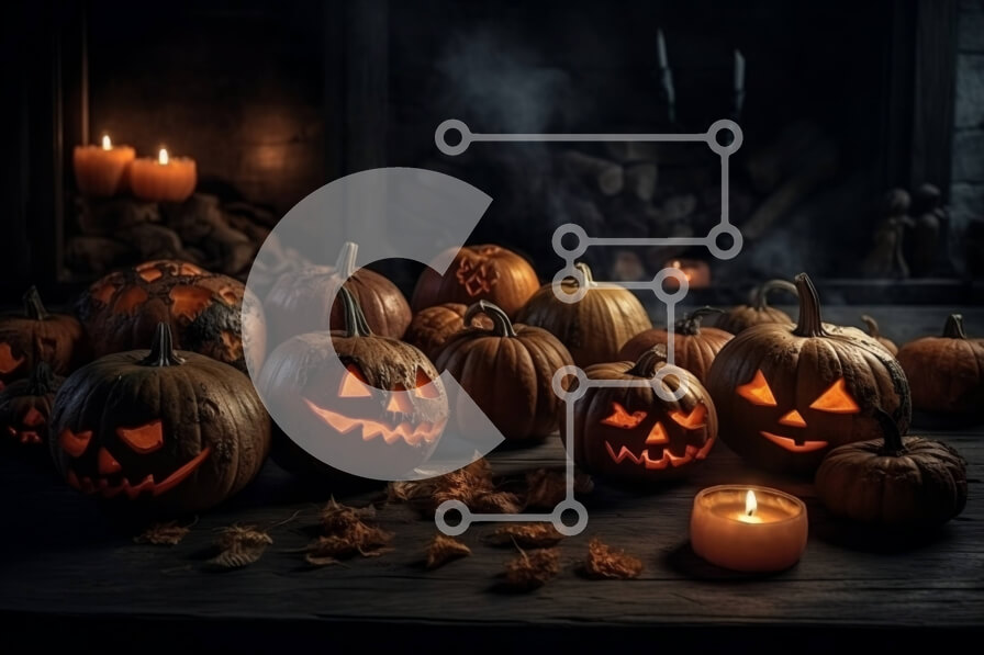 Intra Συλλεκτικό Ξύλινο Παζλ Plywood  4mm - Απόκοσμες αποκριάτικες διακοσμήσεις: Σκαλιστές κολοκύθες με λαμπερά μάτια Σε Ξύλινο Κουτί - Διαστάσεις: 10x10 cm – 25 κομμάτια