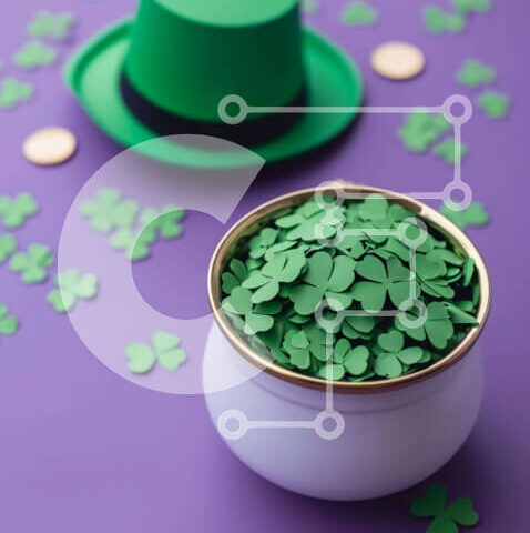 Intra Συλλεκτικό Ξύλινο Παζλ Plywood 4mm - Γιορτή του Αγίου Πατρικίου με τριφύλλια τριφύλλι και ιρλανδικό καπέλο Σε Ξύλινο Κουτί - Διαστάσεις: 10x10 cm – 25 κομμάτια - Image 1