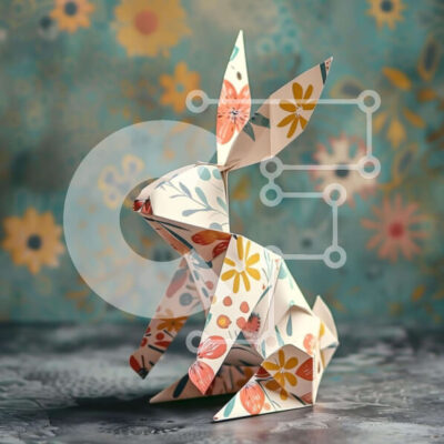 Intra Συλλεκτικό Ξύλινο Παζλ Plywood  4mm - Κουνέλι Origami και πολύχρωμο floral φόντο Σε Ξύλινο Κουτί - Διαστάσεις Puzzle: 10x10 cm – 25 κομμάτια - Image 1