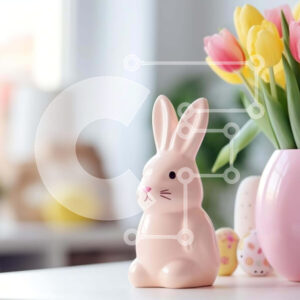 Intra Συλλεκτικό Ξύλινο Παζλ Plywood  4mm - Πασχαλινό λαγουδάκι με τουλίπες και πασχαλινά αυγά Σε Ξύλινο Κουτί - Διαστάσεις Puzzle: 10x10 cm – 25 κομμάτια