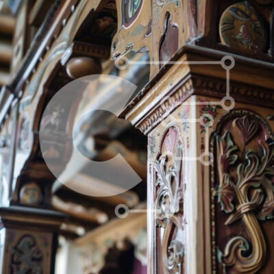 Intra Συλλεκτικό Ξύλινο Παζλ Plywood  4mm - Περίτεχνα διακοσμημένος ξύλινος πυλώνας σε ιστορικό κτίριο Σε Ξύλινο Κουτί - Διαστάσεις Puzzle: 10x10 cm – 25 κομμάτια - Image 1