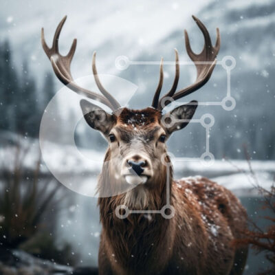 Intra Συλλεκτικό Ξύλινο Παζλ Plywood  4mm - Ελάφια με μεγάλα κέρατα στο χιόνι Σε Ξύλινο Κουτί - Διαστάσεις: 10x10 cm – 25 κομμάτια - Image 1