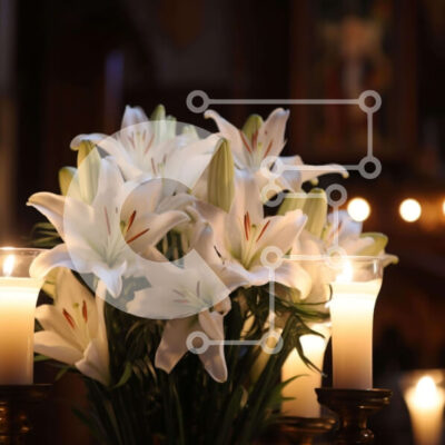 Intra Συλλεκτικό Ξύλινο Παζλ Plywood  4mm - Διακόσμηση με λευκά κρίνα και κεριά Σε Ξύλινο Κουτί - Διαστάσεις Puzzle: 10x10 cm – 25 κομμάτια - Image 1