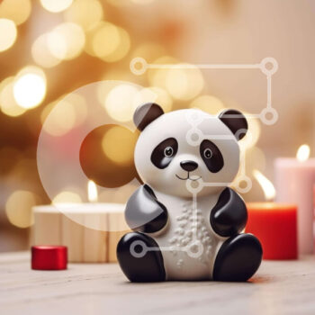 Intra Συλλεκτικό Ξύλινο Παζλ Plywood  4mm - Ασπρόμαυρο ειδώλιο αρκούδας Panda σε κηροπήγια Σε Ξύλινο Κουτί - Διαστάσεις Puzzle: 10x10 cm – 25 κομμάτια - Image 1