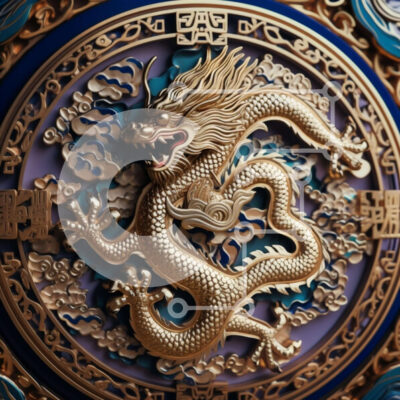 Intra Συλλεκτικό Ξύλινο Παζλ Plywood  4mm - Γλυπτό χρυσού δράκου σε περίτεχνο κυκλικό σχέδιο Σε Ξύλινο Κουτί - Διαστάσεις Puzzle: 10x10 cm – 25 κομμάτια - Image 1