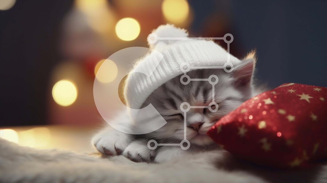 Intra Συλλεκτικό Ξύλινο Παζλ Plywood  4mm - Αξιολάτρευτο γκρι γατάκι που κοιμάται με καπέλο σε κόκκινο μαξιλάρι Σε Ξύλινο Κουτί - Διαστάσεις: 10x10 cm – 25 κομμάτια