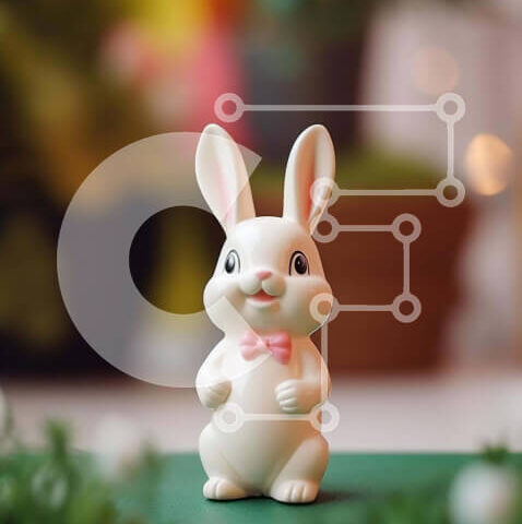 Intra Συλλεκτικό Ξύλινο Παζλ Plywood  4mm - Λευκό ειδώλιο λαγουδάκι σε πράσινα φυτά και λουλούδια Σε Ξύλινο Κουτί - Διαστάσεις: 10x10 cm – 25 κομμάτια - Image 1