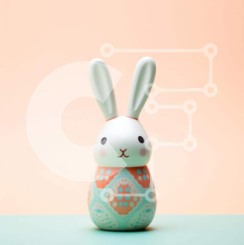 Intra Συλλεκτικό Ξύλινο Παζλ Plywood  4mm - Λευκό και πορτοκαλί ειδώλιο λαγουδάκι σε πορτοκαλί φόντο Σε Ξύλινο Κουτί - Διαστάσεις: 10x10 cm – 25 κομμάτια - Image 1