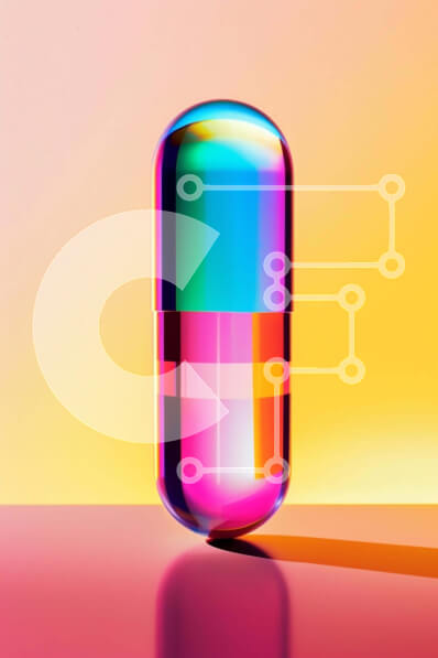 Intra Συλλεκτικό Ξύλινο Παζλ Plywood  4mm - Πολύχρωμο χάπι που επιπλέει σε πορτοκαλί και κίτρινο φόντο Σε Ξύλινο Κουτί - Διαστάσεις Puzzle: 10x10 cm – 25 κομμάτια