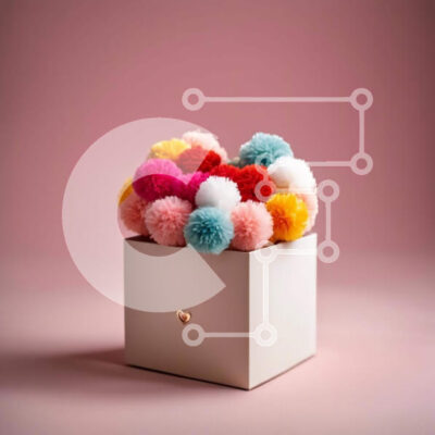 Intra Συλλεκτικό Ξύλινο Παζλ Plywood  4mm - Πολύχρωμο πομ-πομ κουτί με διακοσμητικά σε σχήμα καρδιάς Σε Ξύλινο Κουτί - Διαστάσεις Puzzle: 10x10 cm – 25 κομμάτια - Image 1