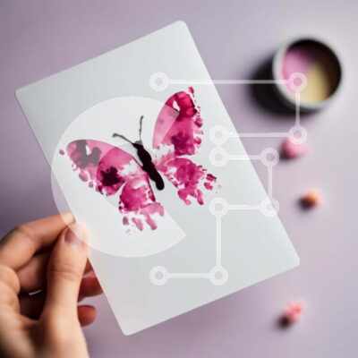 Intra Συλλεκτικό Ξύλινο Παζλ Plywood 4mm - Χειροποίητη ροζ κάρτα σε σχήμα πεταλούδας με δαχτυλικά αποτυπώματα Σε Ξύλινο Κουτί - Διαστάσεις Puzzle: 10x10 cm – 25 κομμάτια - Image 1