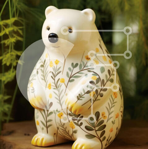 Intra Συλλεκτικό Ξύλινο Παζλ Plywood  4mm - Λευκό κεραμικό ειδώλιο αρκούδας με φλοράλ διακόσμηση Σε Ξύλινο Κουτί - Διαστάσεις: 10x10 cm – 25 κομμάτια - Image 1