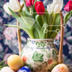 Intra Συλλεκτικό Ξύλινο Παζλ Plywood  4mm - Πασχαλινό βάζο με λουλούδια και αυγά Σε Ξύλινο Κουτί - Διαστάσεις Puzzle: 10x10 cm – 25 κομμάτια