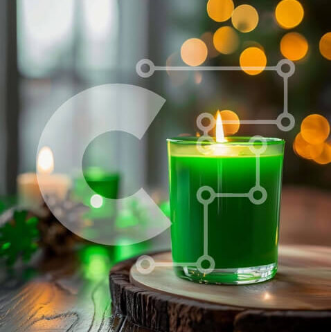 Intra Συλλεκτικό Ξύλινο Παζλ Plywood  4mm - Αναμμένο πράσινο κερί σε ξύλινη σανίδα με χριστουγεννιάτικα στολίδια Σε Ξύλινο Κουτί - Διαστάσεις Puzzle: 10x10 cm – 25 κομμάτια - Image 1