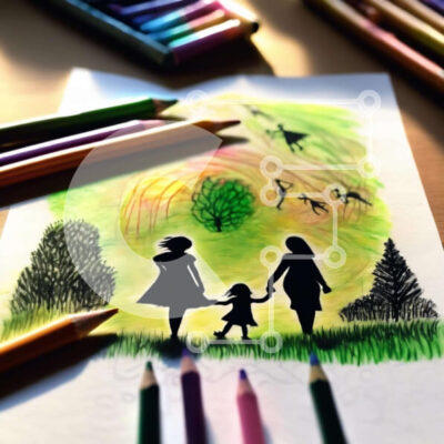 Intra Συλλεκτικό Ξύλινο Παζλ Plywood  4mm - Σχέδιο δύο ατόμων που κρατούν τα χέρια με χρωματιστά μολύβια και κραγιόνια Σε Ξύλινο Κουτί - Διαστάσεις Puzzle: 10x10 cm – 25 κομμάτια - Image 1