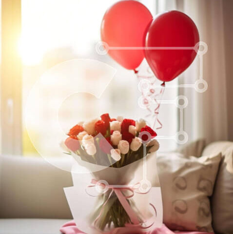 Intra Συλλεκτικό Ξύλινο Παζλ Plywood  4mm - Ρομαντικά κόκκινα τριαντάφυλλα και μπαλόνια σε έναν άνετο καναπέ Σε Ξύλινο Κουτί - Διαστάσεις Puzzle: 10x10 cm – 25 κομμάτια - Image 1