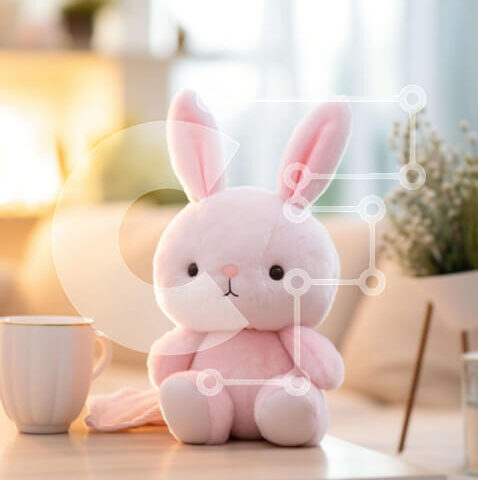 Intra Συλλεκτικό Ξύλινο Παζλ Plywood 4mm - Ροζ λαγουδάκι με γεμιστά ζώα και φλιτζάνια καφέ στο τέλος του τραπεζιού Σε Ξύλινο Κουτί - Διαστάσεις Puzzle: 10x10 cm – 25 κομμάτια - Image 1