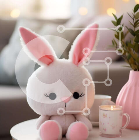 Intra Συλλεκτικό Ξύλινο Παζλ Plywood  4mm - Λευκό λαγουδάκι γεμιστό ζώο στο τραπέζι με κηροπήγια και φλιτζάνι καφέ Σε Ξύλινο Κουτί - Διαστάσεις: 10x10 cm – 25 κομμάτια - Image 1