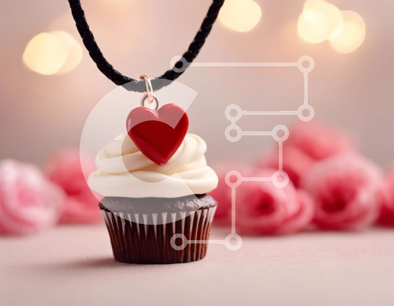 Intra Συλλεκτικό Ξύλινο Παζλ Plywood  4mm - Κολιέ Cupcake με Cupcake σε σχήμα καρδιάς σε ροζ τριαντάφυλλα Σε Ξύλινο Κουτί - Διαστάσεις Puzzle: 10x10 cm – 25 κομμάτια