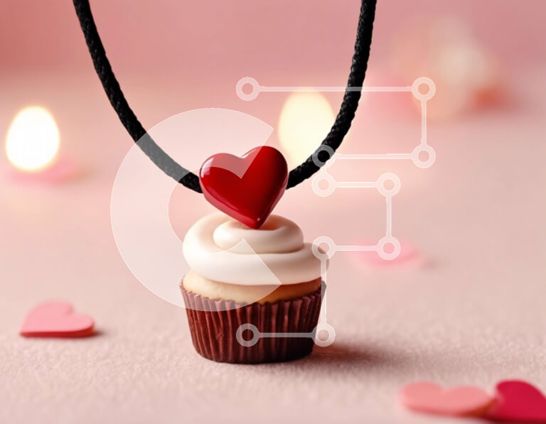 Intra Συλλεκτικό Ξύλινο Παζλ Plywood  4mm - Κολιέ Cupcake με κόκκινες καρδιές και κομφετί Σε Ξύλινο Κουτί - Διαστάσεις Puzzle: 10x10 cm – 25 κομμάτια