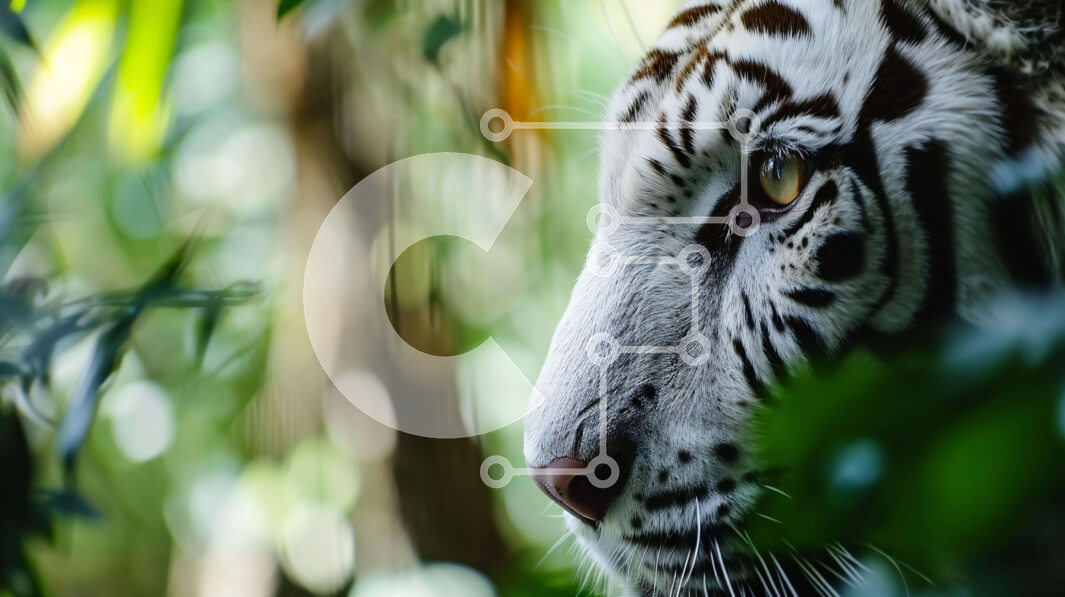 Intra Συλλεκτικό Ξύλινο Παζλ Plywood  4mm - Λευκή τίγρη στο δάσος με κρυμμένο πρόσωπο Σε Ξύλινο Κουτί - Διαστάσεις: 10x10 cm – 25 κομμάτια