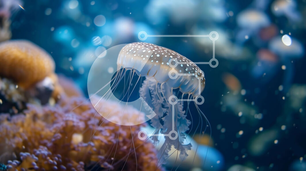 Intra Συλλεκτικό Ξύλινο Παζλ Plywood  4mm - Πολύχρωμη μέδουσα που κολυμπά στο ενυδρείο Σε Ξύλινο Κουτί - Διαστάσεις: 10x10 cm – 25 κομμάτια