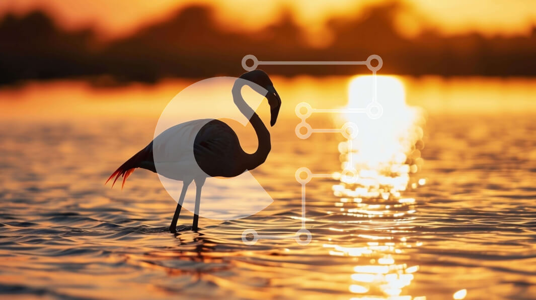 Intra Συλλεκτικό Ξύλινο Παζλ Plywood  4mm - Ροζ φλαμίνγκο στο ηλιοβασίλεμα Σε Ξύλινο Κουτί - Διαστάσεις: 10x10 cm – 25 κομμάτια