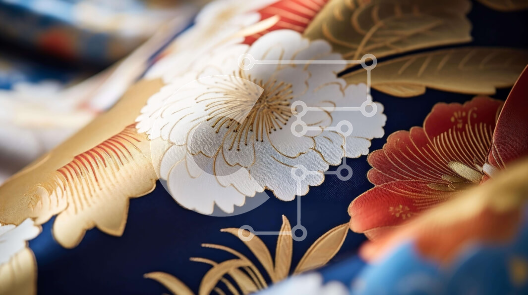 Intra Συλλεκτικό Ξύλινο Παζλ Plywood  4mm - Μπλε, κόκκινο και λευκό ύφασμα με μοτίβο με λουλούδια Σε Ξύλινο Κουτί - Διαστάσεις Puzzle: 10x10 cm – 25 κομμάτια