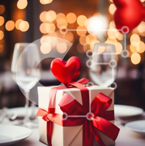 Intra Συλλεκτικό Ξύλινο Παζλ Plywood  4mm - Κόκκινο κουτί δώρου σε σχήμα καρδιάς με ποτήρια κρασιού και ασημικά Σε Ξύλινο Κουτί - Διαστάσεις Puzzle: 10x10 cm – 25 κομμάτια - Image 1