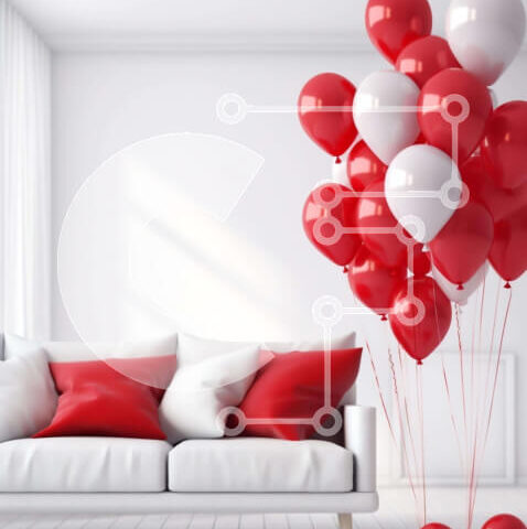 Intra Συλλεκτικό Ξύλινο Παζλ Plywood 4mm - Λευκός καναπές με κόκκινα και λευκά μπαλόνια Σε Ξύλινο Κουτί - Διαστάσεις Puzzle: 10x10 cm – 25 κομμάτια - Image 1