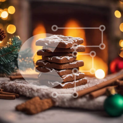 Intra Συλλεκτικό Ξύλινο Παζλ Plywood  4mm - Στοίβα από μπισκότα μελόψωμο και χριστουγεννιάτικα στολίδια δίπλα στο τζάκι Σε Ξύλινο Κουτί - Διαστάσεις: 10x10 cm – 25 κομμάτια - Image 1