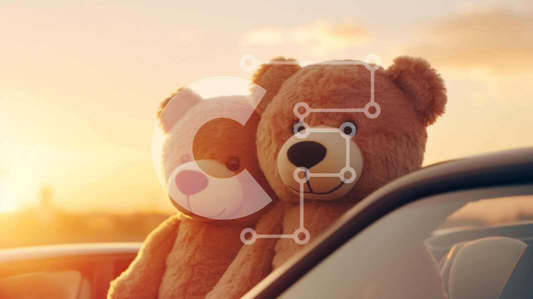 Intra Συλλεκτικό Ξύλινο Παζλ Plywood  4mm - Δύο αρκουδάκια στο αυτοκίνητο στο ηλιοβασίλεμα Σε Ξύλινο Κουτί - Διαστάσεις Puzzle: 10x10 cm – 25 κομμάτια