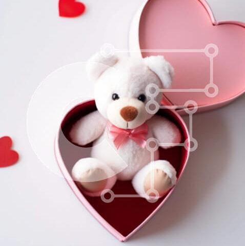 Intra Συλλεκτικό Ξύλινο Παζλ Plywood  4mm - Λευκό αρκουδάκι σε κουτί σε σχήμα καρδιάς Σε Ξύλινο Κουτί - Διαστάσεις Puzzle: 10x10 cm – 25 κομμάτια - Image 1