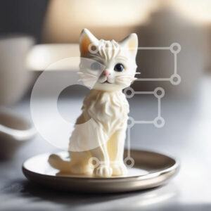 Intra Συλλεκτικό Ξύλινο Παζλ Plywood  4mm - Μικρό ειδώλιο λευκής γάτας στο τραπέζι με φλιτζάνια και πιατάκια Σε Ξύλινο Κουτί - Διαστάσεις: 10x10 cm – 25 κομμάτια